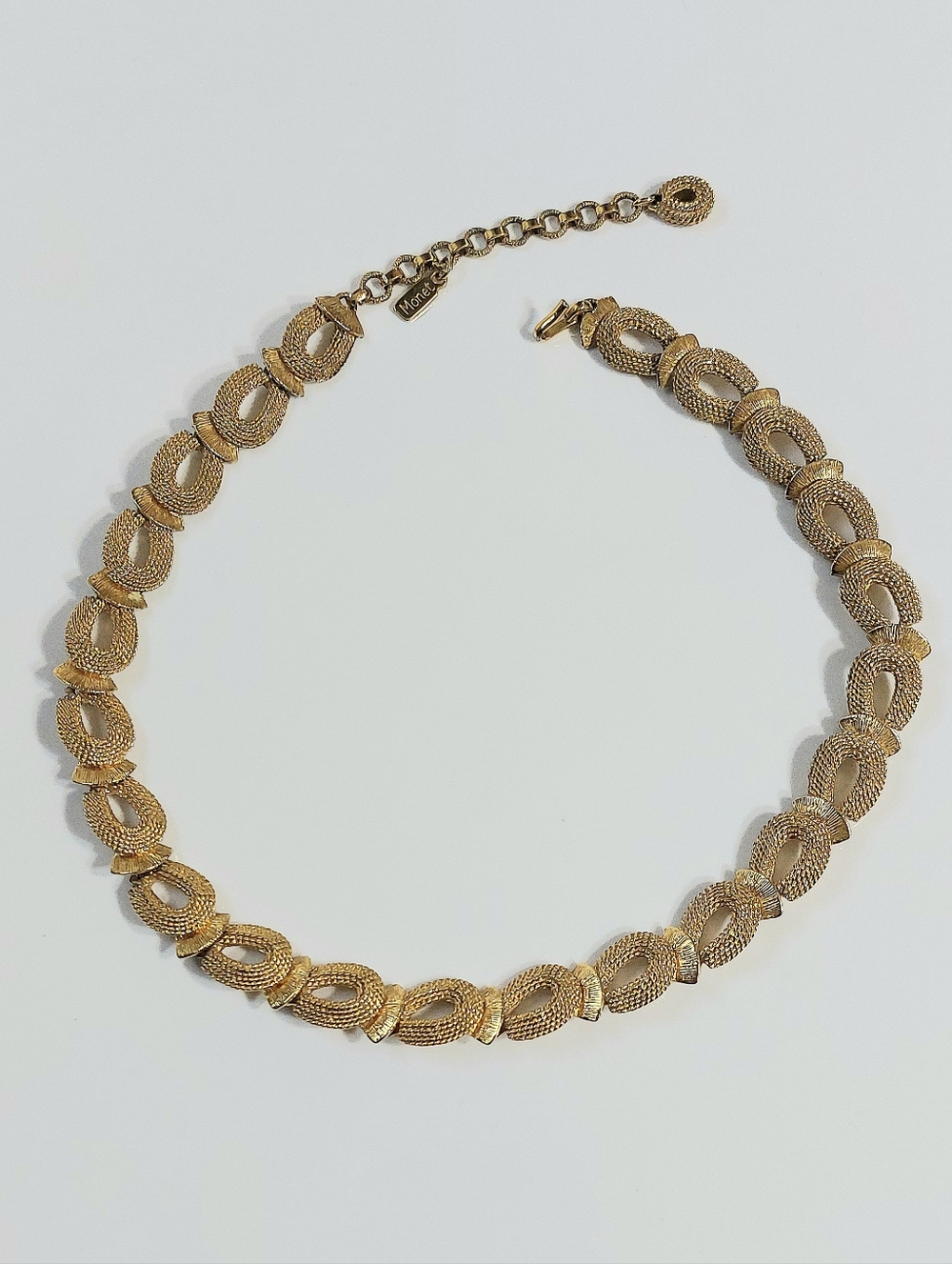 Monet Gold Textured Link Choker Necklace - Women Vintage Jewelry